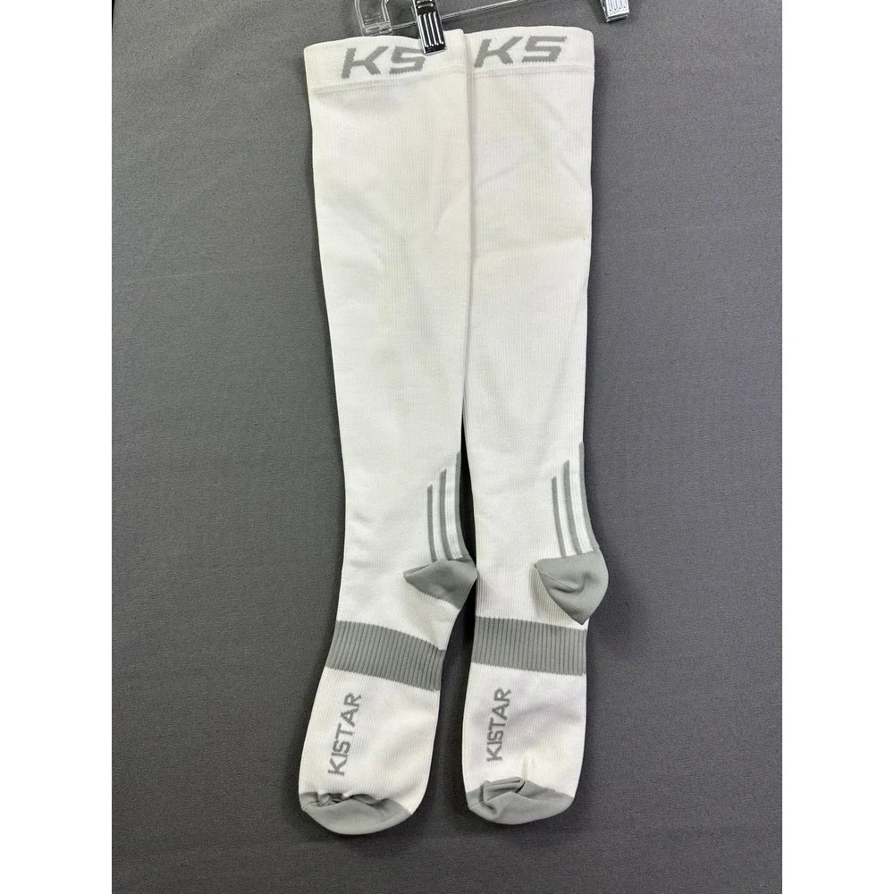 Kistar‎ KS Athletic Over The Calf Socks White Grey Compression Knee High Sport
